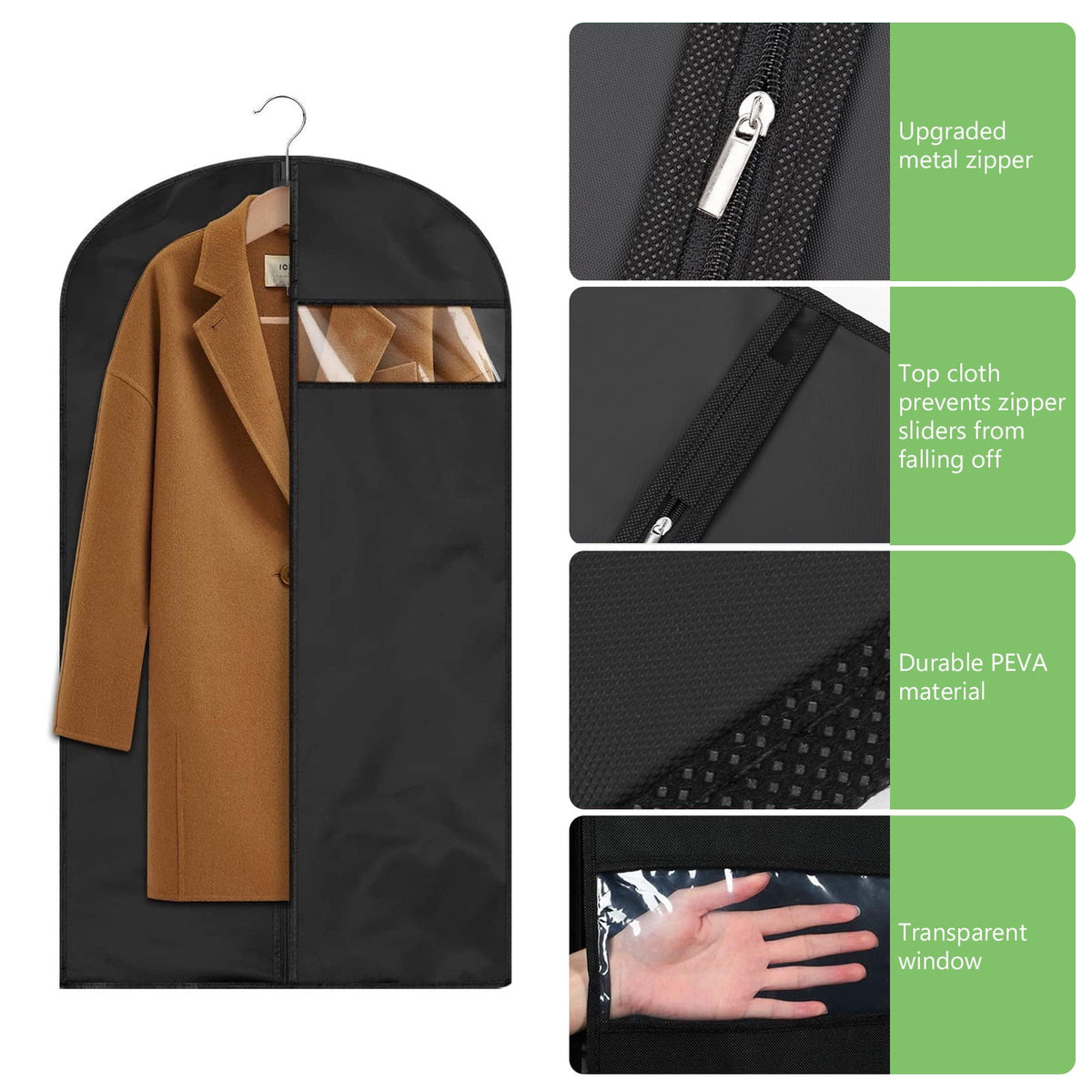 Hanging Garment Bags, Set of 4 at 24 x 40 Inches with Clear Viewing Panel - Image 5