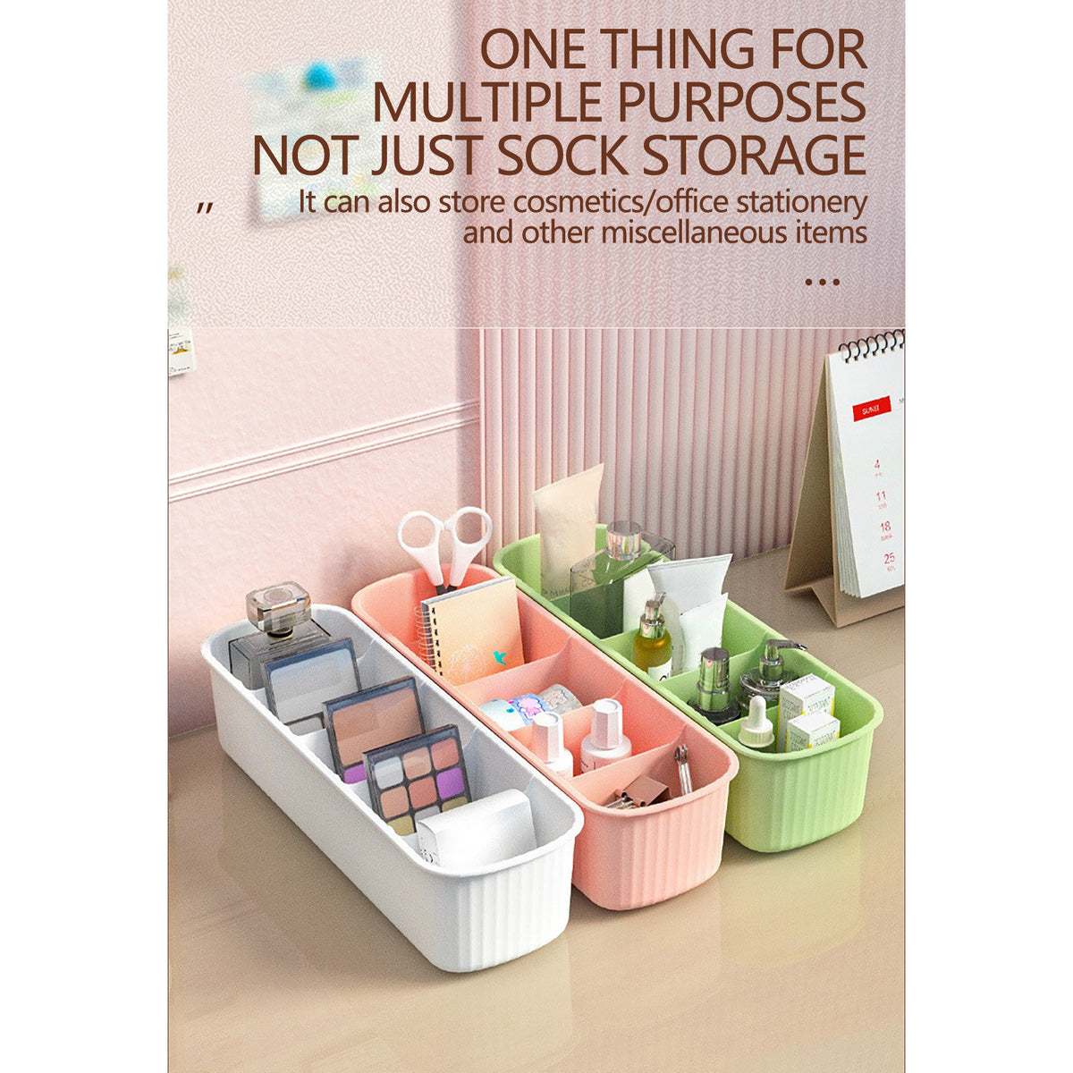 Five-Compartment Drawer Organizer for Socks, Underwear and Ties, Stackable - Image 3
