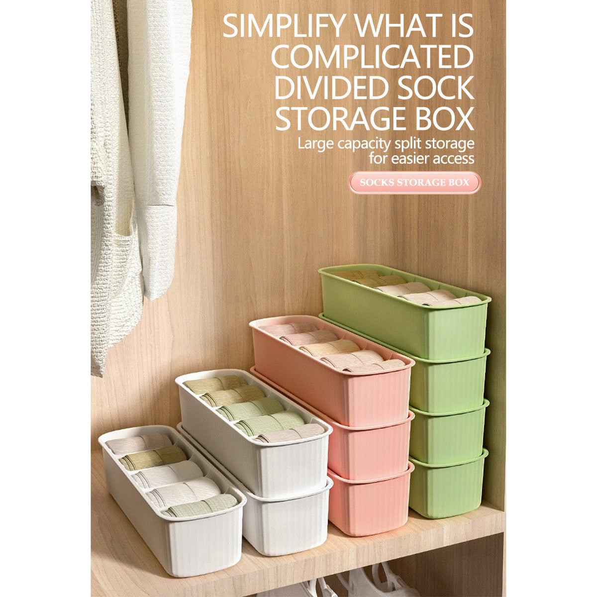 Five-Compartment Drawer Organizer for Socks, Underwear and Ties, Stackable - Image 4