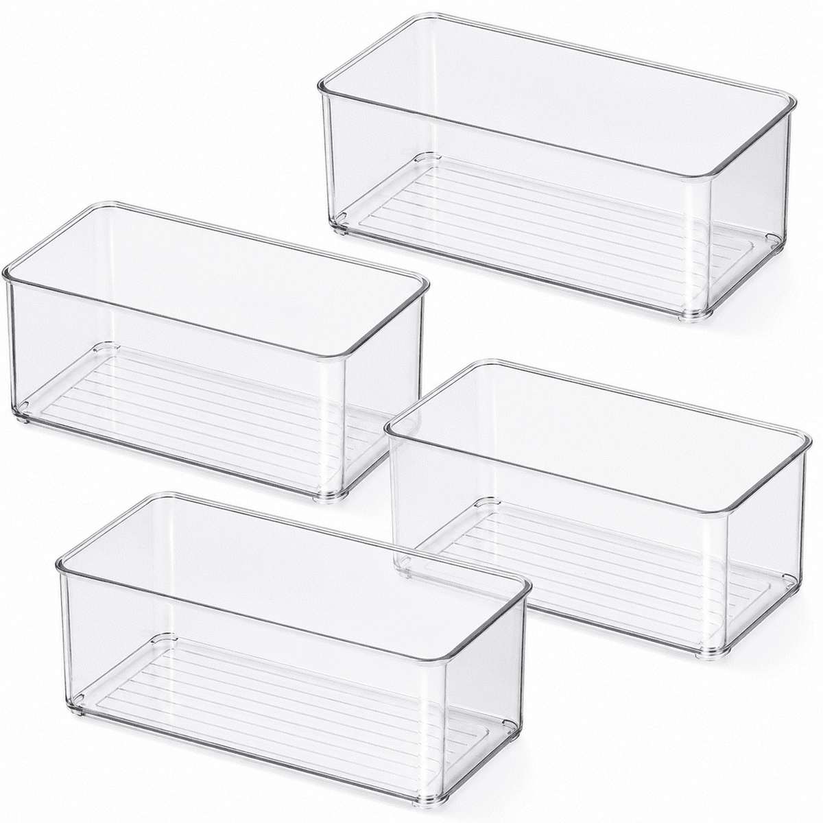 Clear Stackable Fridge and Pantry Bins, Set of 8 with Straight Sides