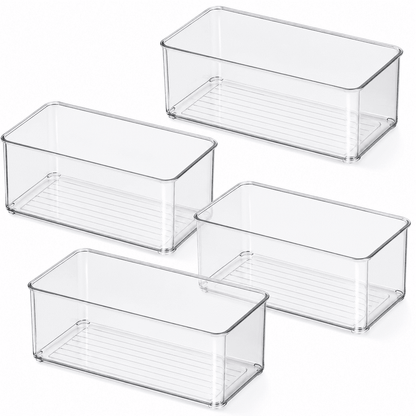 Clear Stackable Fridge and Pantry Bins, Set of 8 with Straight Sides