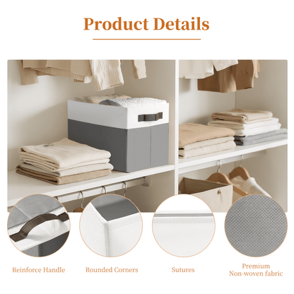 Collapsible Fabric Storage Cubes with Lids and Handles, Set of 4 in Grey - Image 6