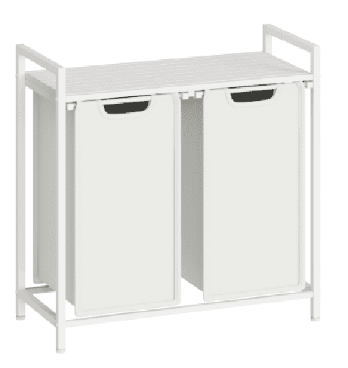 Two-Compartment Laundry Sorter with Shelf, 24.2 Gallon Capacity in White