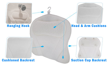 Ergonomic Bath Pillow with Air Mesh Headrest and Six Suction Cups - Image 3