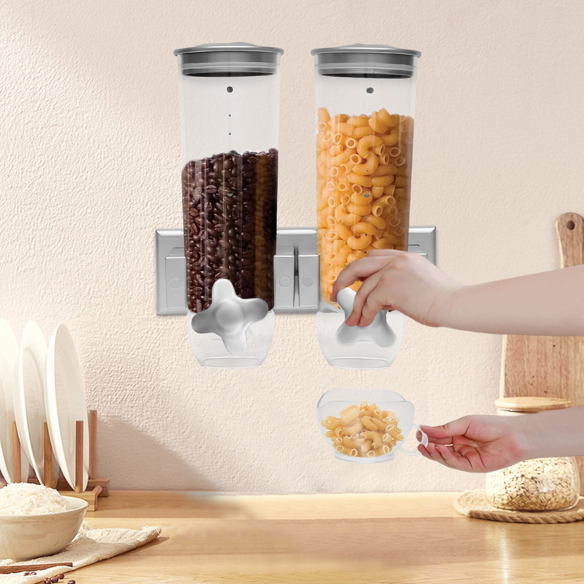 Wall-Mounted Dual Cereal Dispensers, Set of 2 for Grains, Nuts and Sweets - Image 2