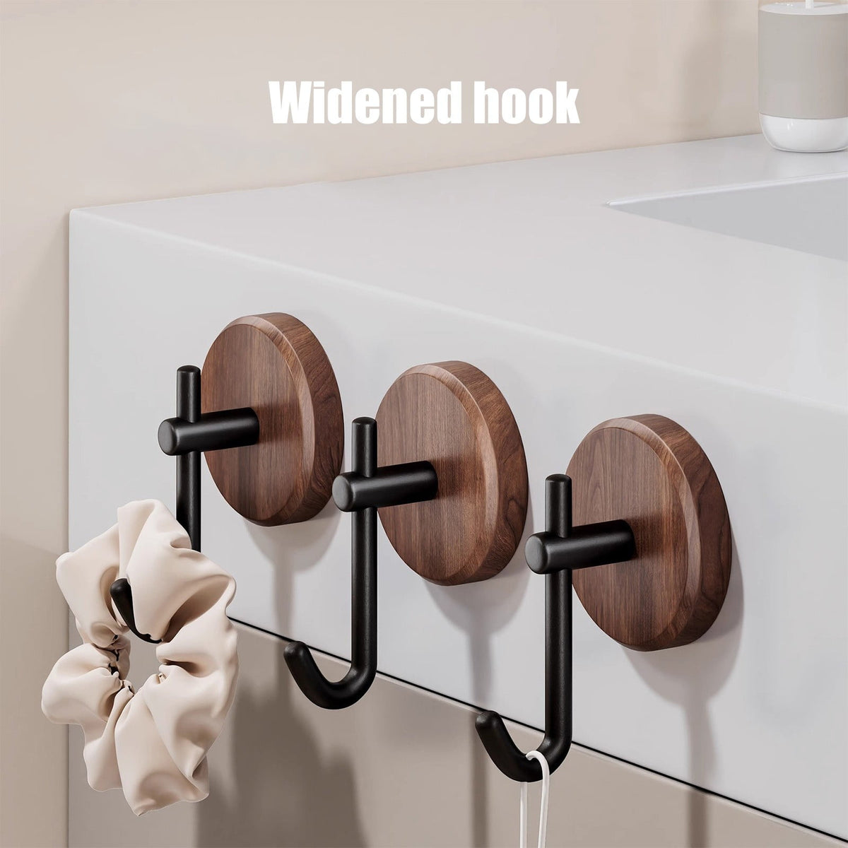 Solid Walnut Wall Hooks with No-Drill Adhesive Backing for Towels and Coats - Image 4