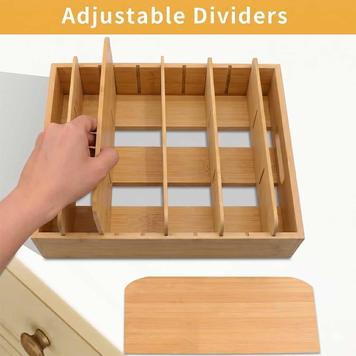 Bamboo Lid Caddy with Five Adjustable Dividers for Cabinets and Drawers - Image 3