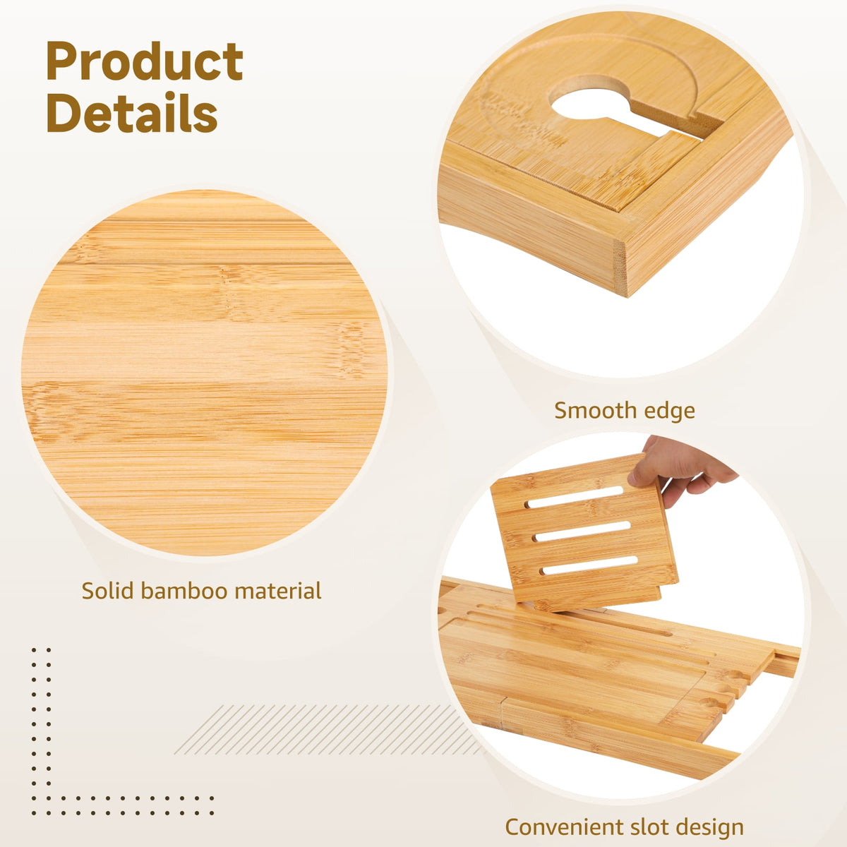 Expandable Bamboo Bath Caddy Tray, Adjusts from 29.3 to 37.4 Inches - Image 5