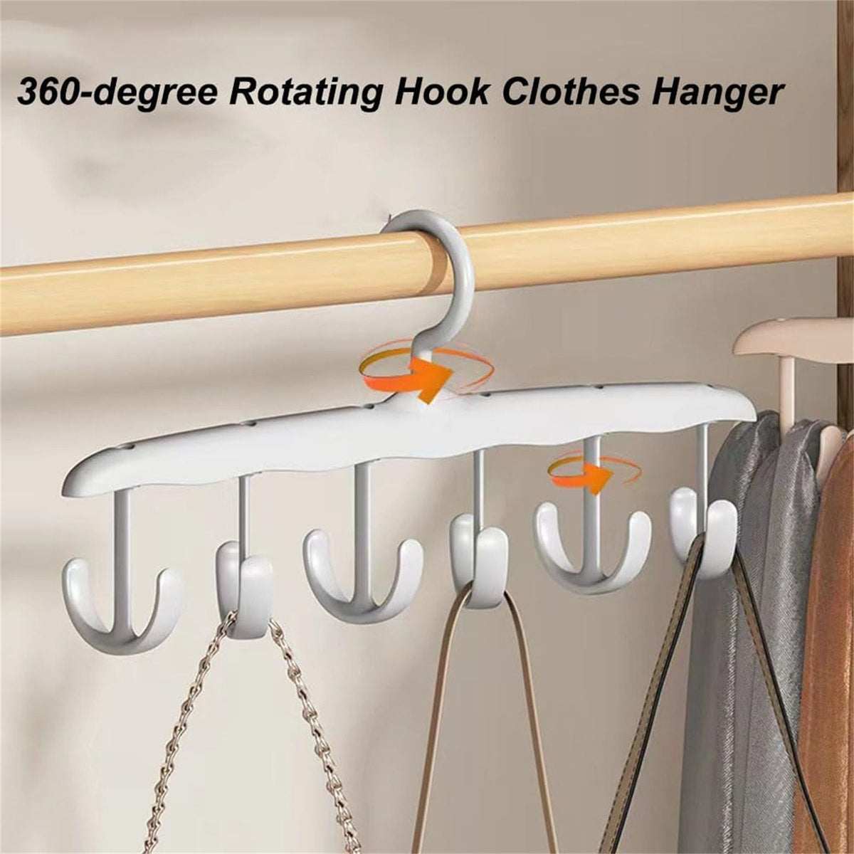 Rotating Purse Hanger with Six Hooks, White Closet Rack for Bags and Scarves - Image 4