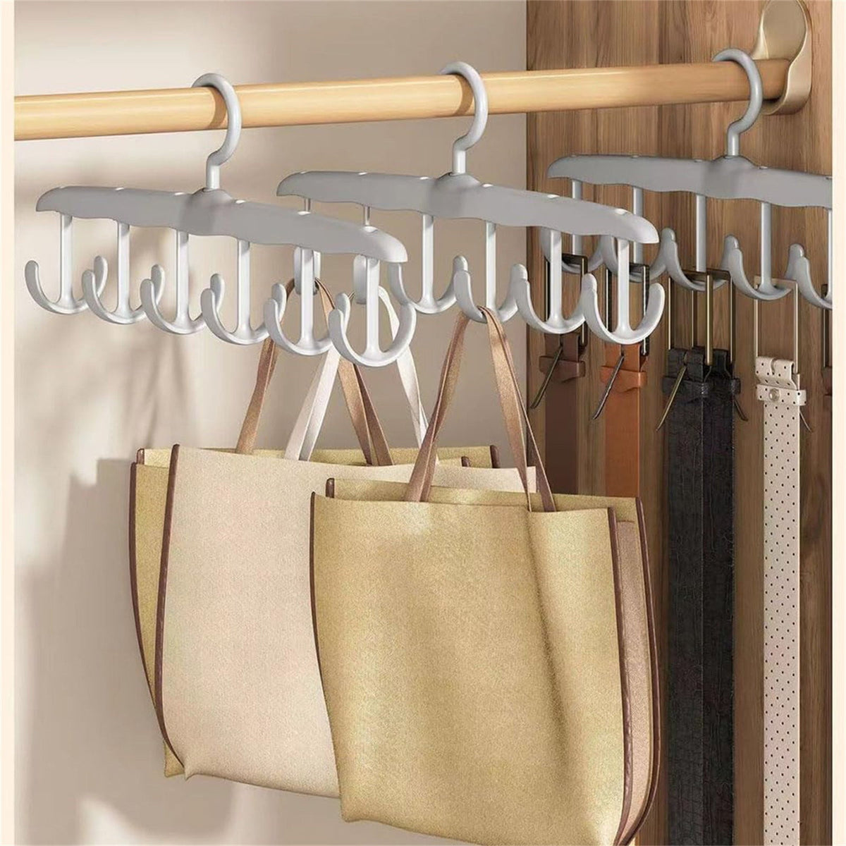 Rotating Purse Hanger with Six Hooks, White Closet Rack for Bags and Scarves - Image 2