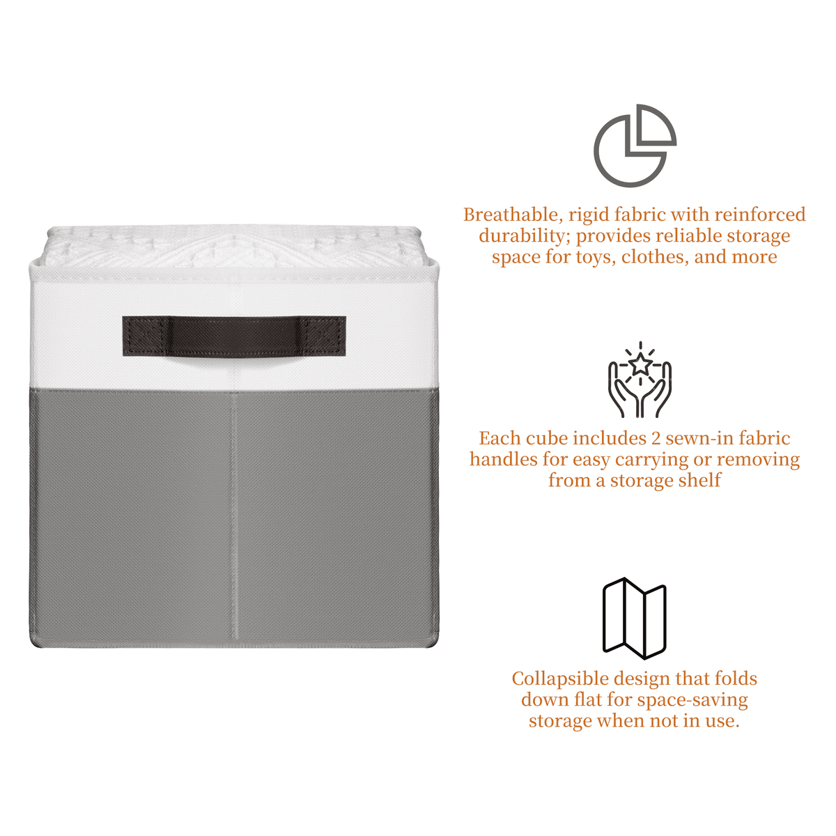 Collapsible Fabric Storage Cubes with Lids and Handles, Set of 4 in Grey - Image 4