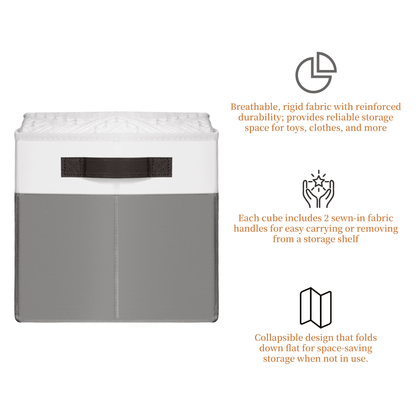 Collapsible Fabric Storage Cubes with Lids and Handles, Set of 4 in Grey - Image 4