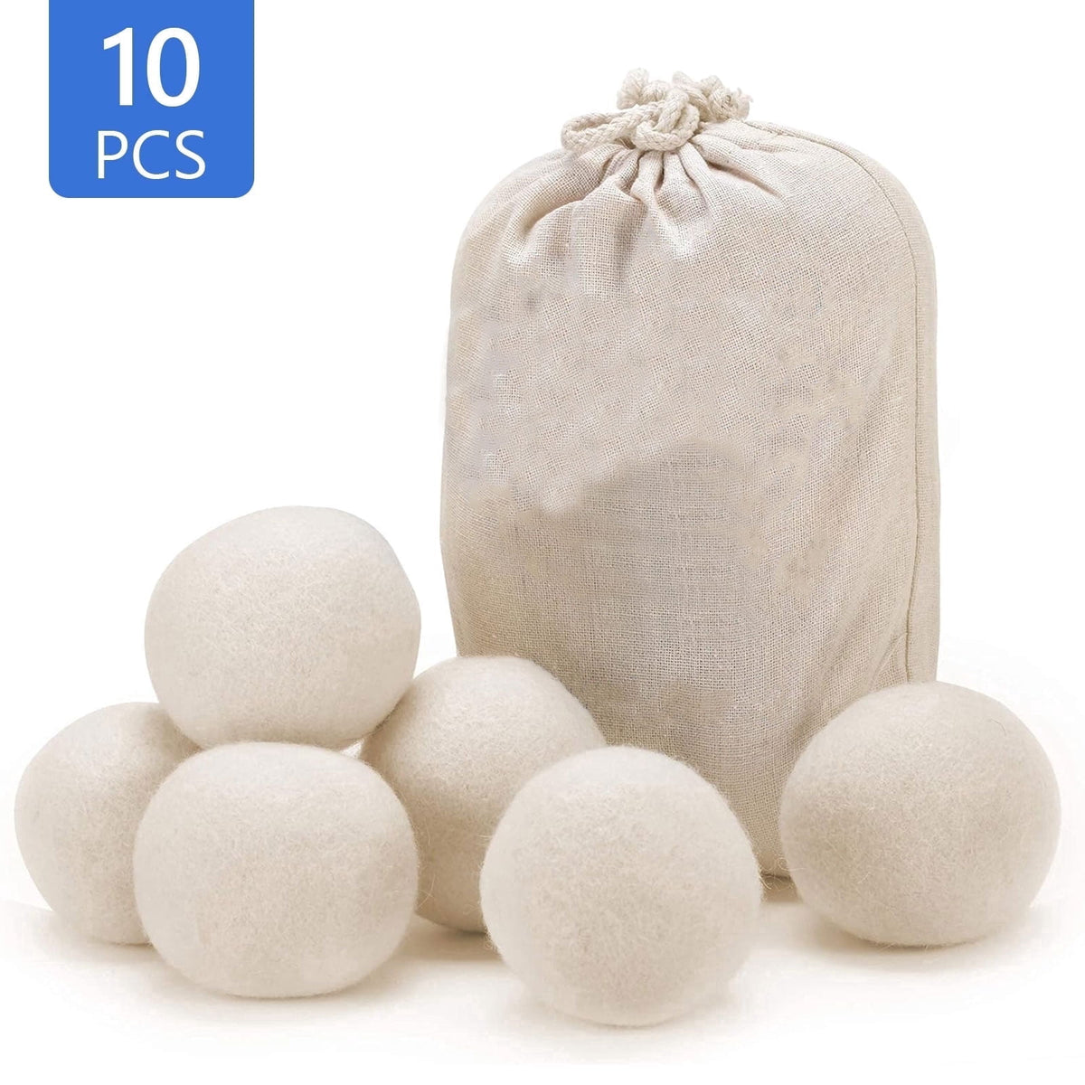 Wool Dryer Balls, Set of 10 at 2 Inches Across, Natural Fabric Softener - Image 2