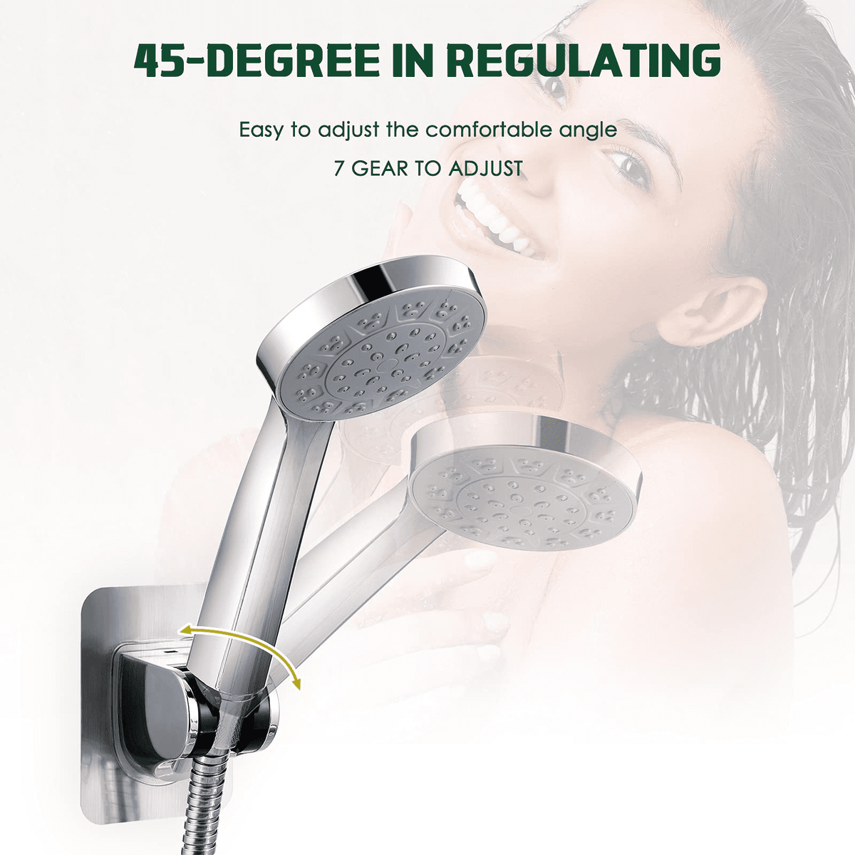 Adhesive Shower Head Bracket, Adjustable Wall Mount in Silver, 3.9 Inches - Image 2