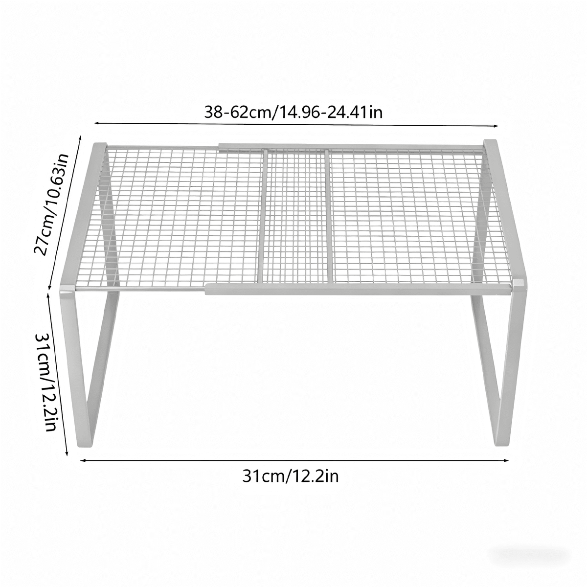 Expandable Cabinet Shelf Riser in White Metal, Adjusts 15 to 24.4 Inches - Image 3