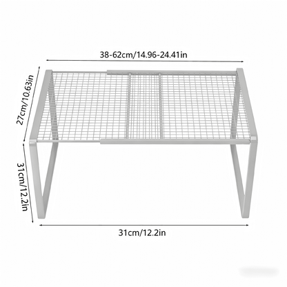 Expandable Cabinet Shelf Riser in White Metal, Adjusts 15 to 24.4 Inches - Image 3
