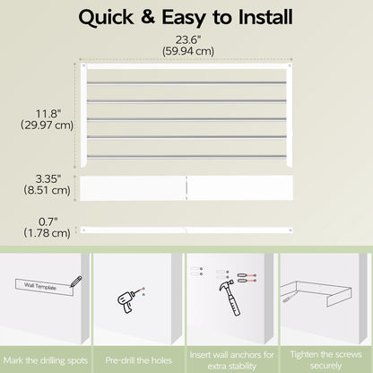 Wall-Mounted Folding Drying Rack, 23.6 Inches with Five Rods in White - Image 4