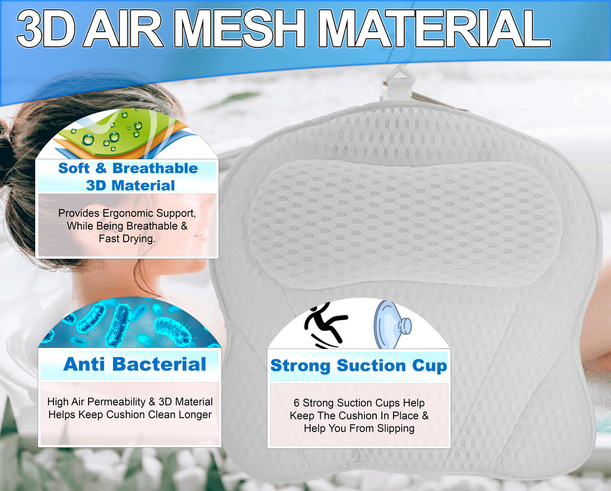 Ergonomic Bath Pillow with Air Mesh Headrest and Six Suction Cups - Image 2