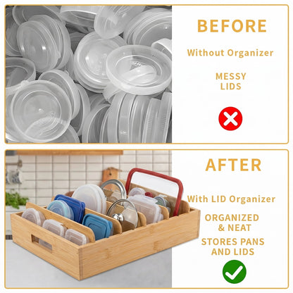Bamboo Lid Caddy with Five Adjustable Dividers for Cabinets and Drawers - Image 5