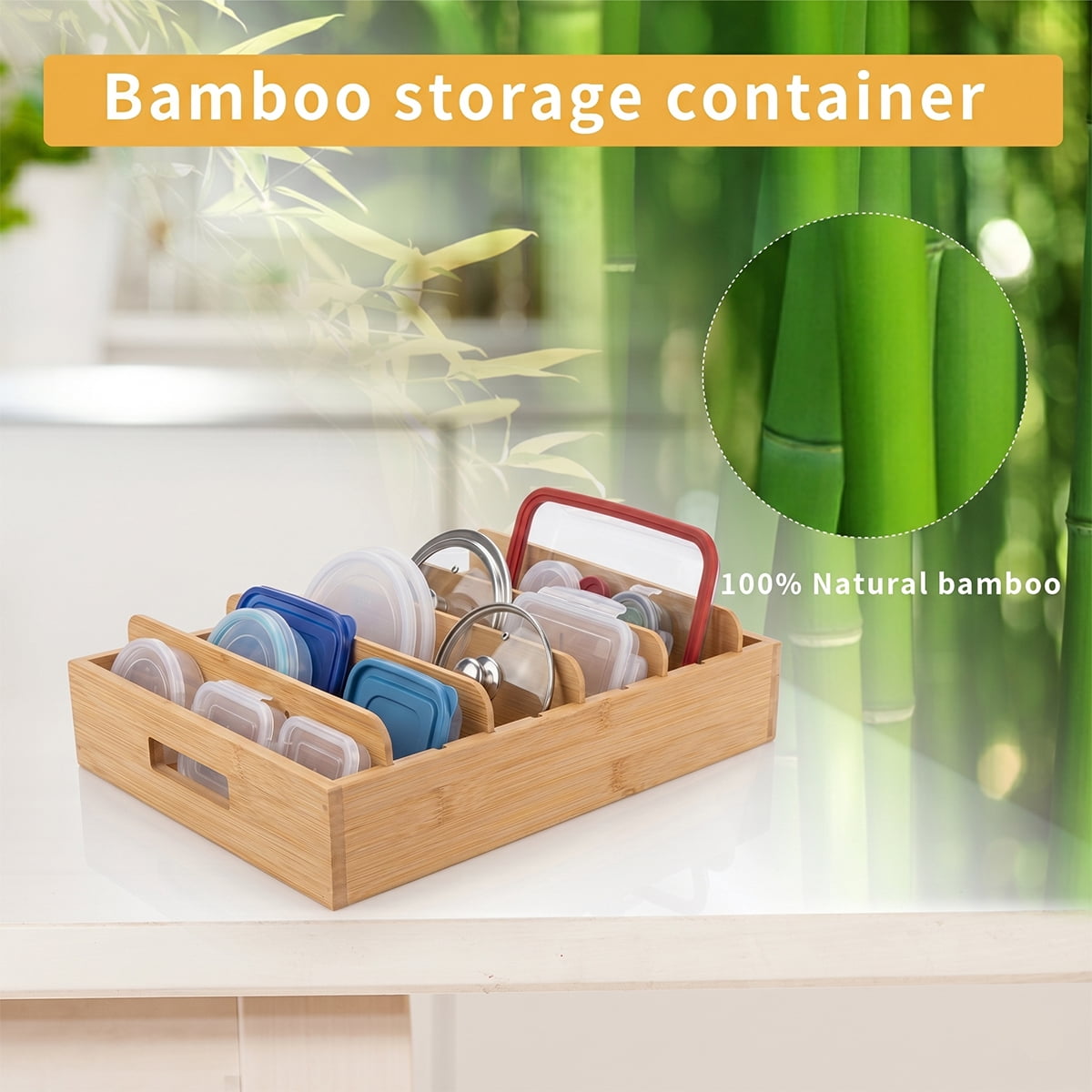 Bamboo Lid Caddy with Five Adjustable Dividers for Cabinets and Drawers - Image 4