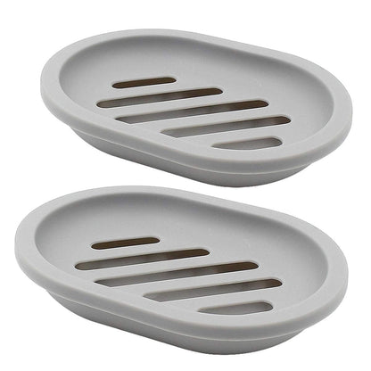Draining Soap Dishes with Slotted Base, Set of 2 in Grey