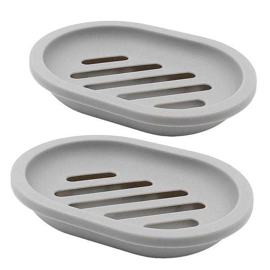 Draining Soap Dishes with Slotted Base, Set of 2 in Grey