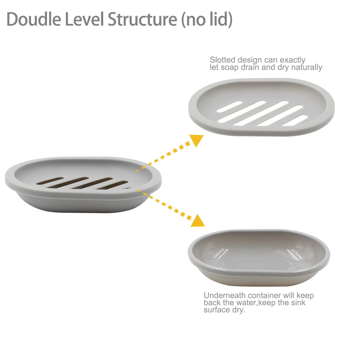 Draining Soap Dishes with Slotted Base, Set of 2 in Grey - Image 3